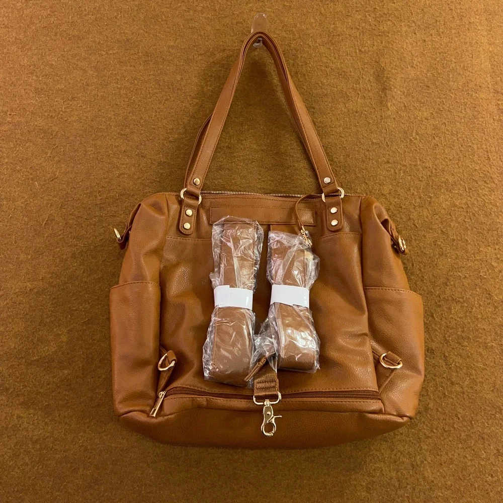 MOMINSIDE Women OS Brown Vegan Leather Convertible Diaper Bag Backpack Tote NWT